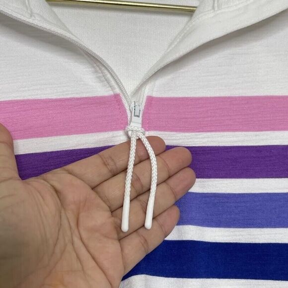 Talbots Sweatshirt XS Small Cozy Crush White Striped 1/4 Zip Pullover UPF 50 - Picture 10 of 11